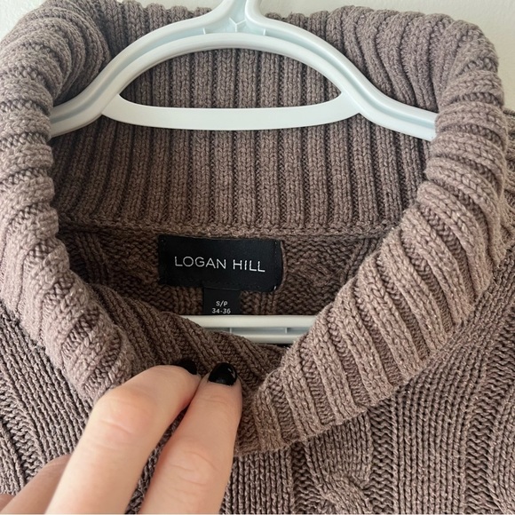 Logan Hill cable knit brown fisherman shawl collar sweater small - Picture 3 of 4